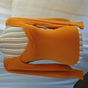 Mustard balloon sleeves knit pullover top wool blend sweetheart neck size small